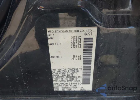 2021 Nissan Altima Sv Intelligent Awd from USA, damaged, VIN 1N4BL4DW2MN384450